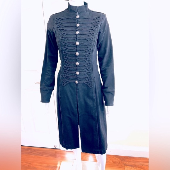 Tripp NYC Black denim jacket blazer long Military band coat cord embroidery US S - Picture 2 of 16